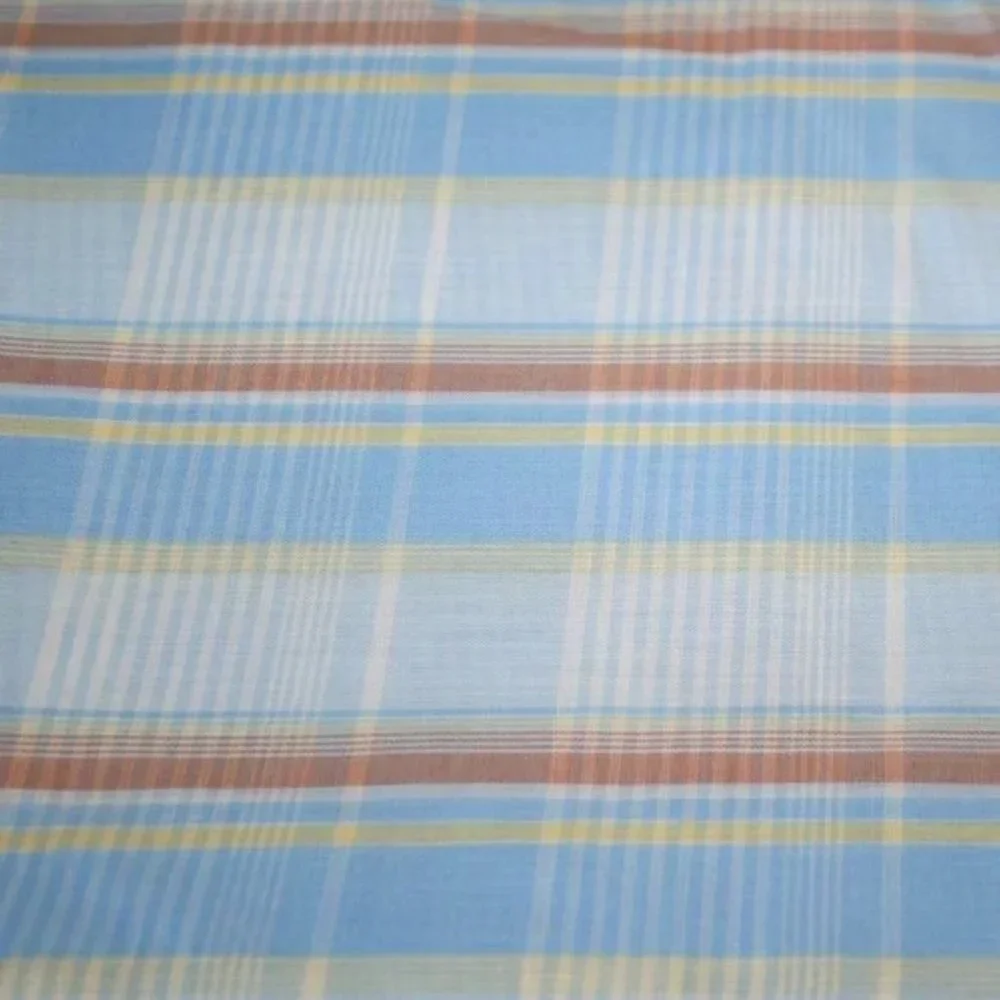 FABRIC #1092 - Cotton - Woven Blue Tan Yellow Plaid 3 yds x 45